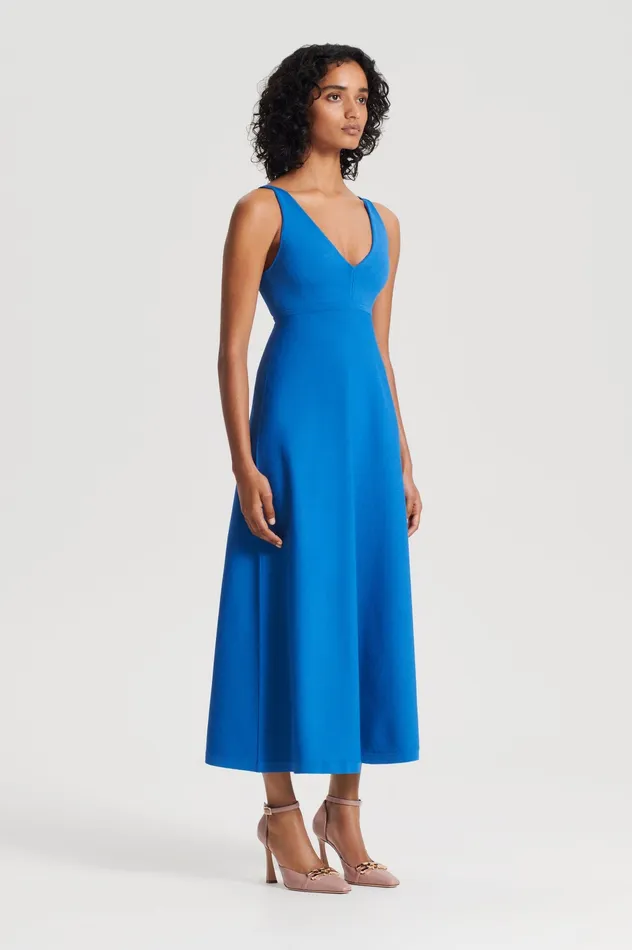 Women Scanlan Theodore CREPE KNIT V NECK DRESS PRUSSIANBLUE Dresses