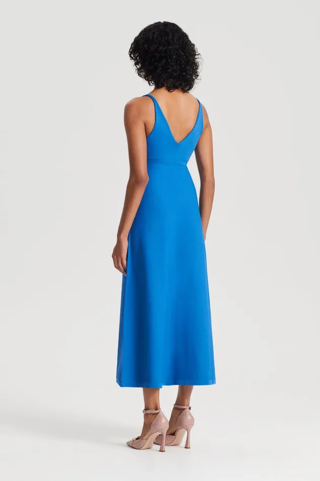 Women Scanlan Theodore CREPE KNIT V NECK DRESS PRUSSIANBLUE Dresses