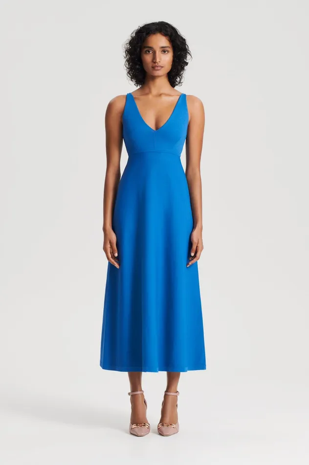 Women Scanlan Theodore CREPE KNIT V NECK DRESS PRUSSIANBLUE Dresses