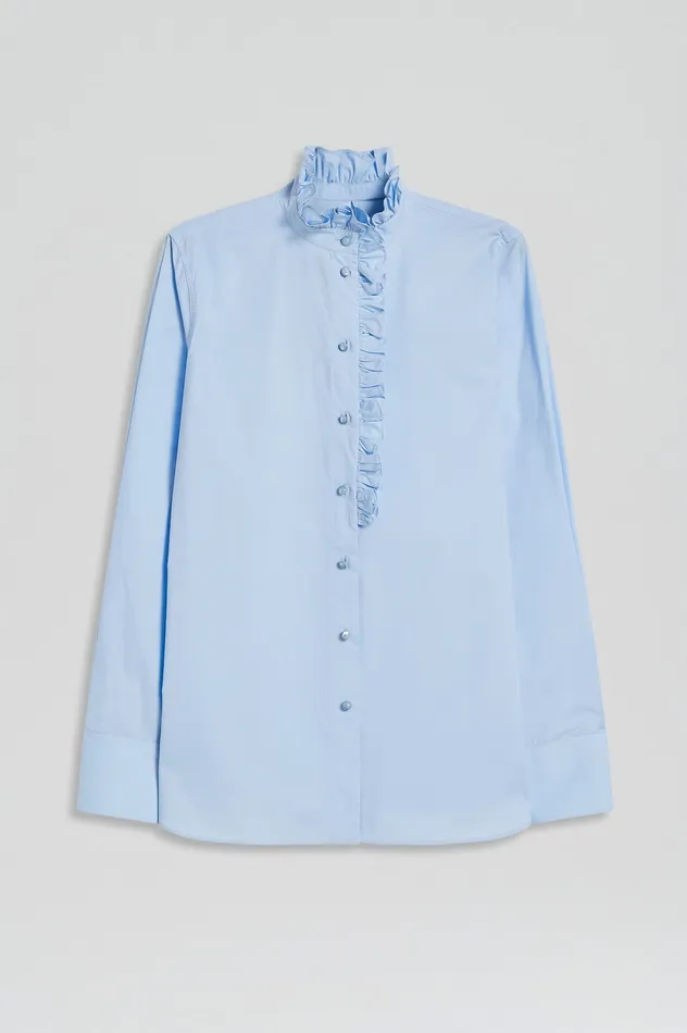 Women Scanlan Theodore PARACHUTE RUFFLE TRIM SHIRT TINTEDBLUE Shirts Women Scanlan Theodore PARACHUTE RUFFLE TRIM SHIRT TINTEDBLUE Shirts