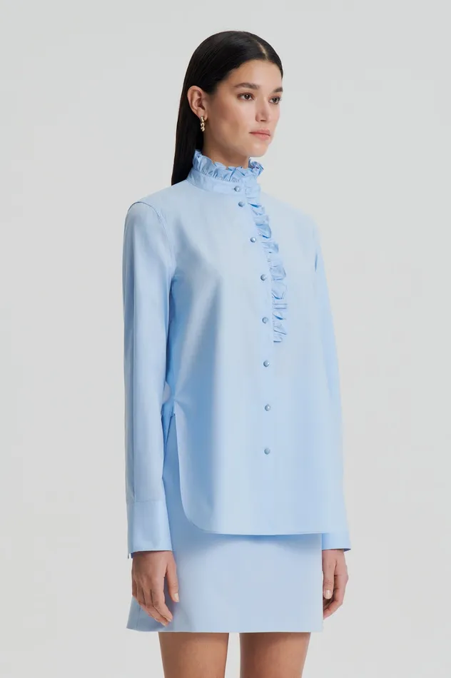 Women Scanlan Theodore PARACHUTE RUFFLE TRIM SHIRT TINTEDBLUE Shirts Women Scanlan Theodore PARACHUTE RUFFLE TRIM SHIRT TINTEDBLUE Shirts
