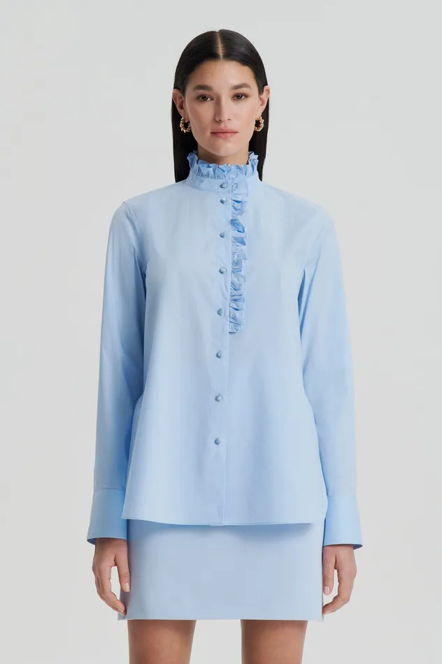 Women Scanlan Theodore PARACHUTE RUFFLE TRIM SHIRT TINTEDBLUE Shirts Women Scanlan Theodore PARACHUTE RUFFLE TRIM SHIRT TINTEDBLUE Shirts