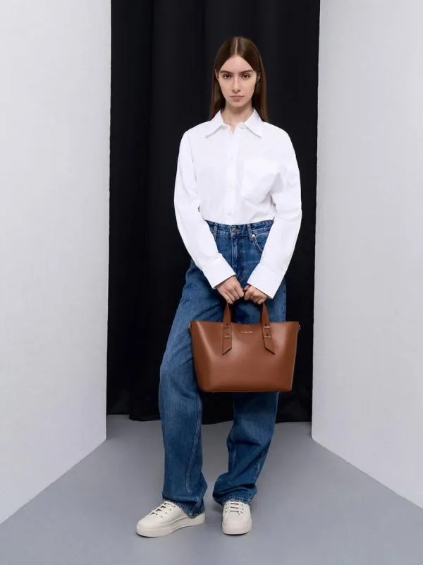 Women Shania Tote Bag 8211 Chocolate CHARLES and KEITH Top Handle Bags