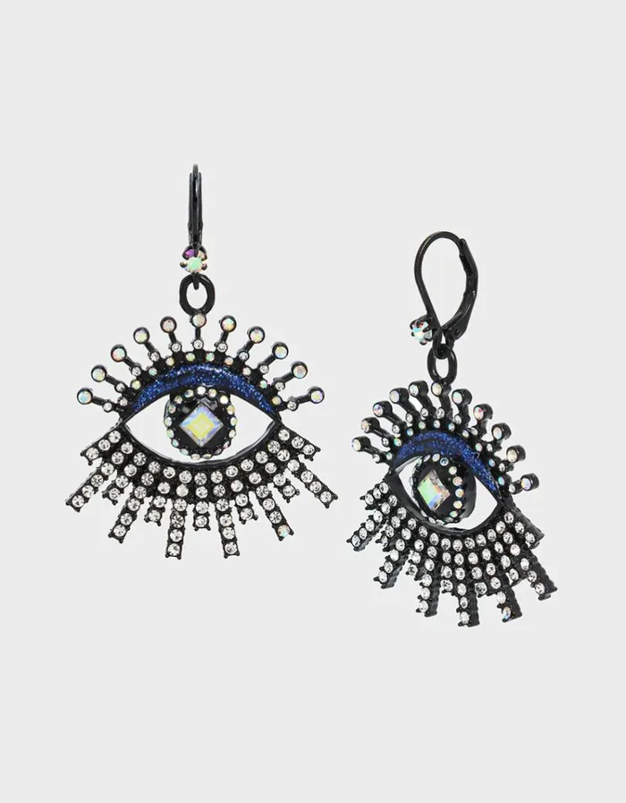 Women SHINE BRIGHT EYE HOOK EARRINGS BLUE Betsey Johnson