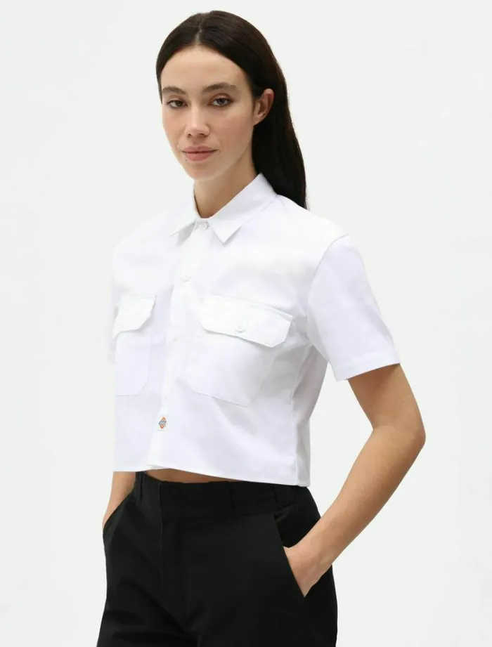 Women Shirts Dickies Cropped Work Shirt White