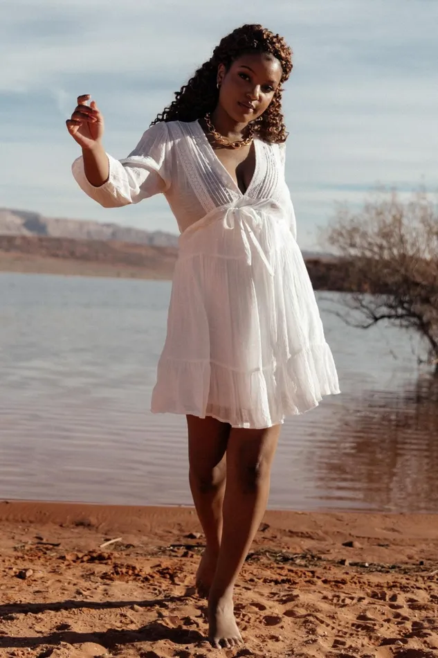 Women Short Dresses Baltic Born Amelia Boho Mini Dress Off White
