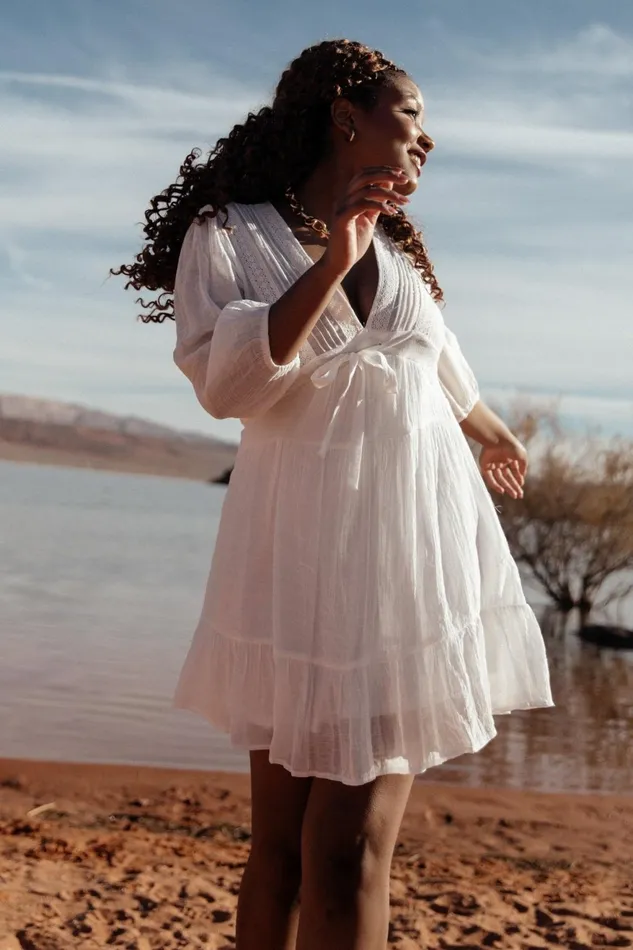 Women Short Dresses Baltic Born Amelia Boho Mini Dress Off White