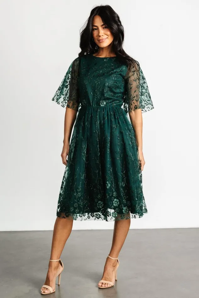 Women Short Dresses Baltic Born Duchess Tulle Dress Dark Green Sparkle