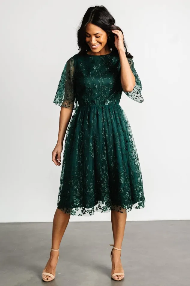 Women Short Dresses Baltic Born Duchess Tulle Dress Dark Green Sparkle