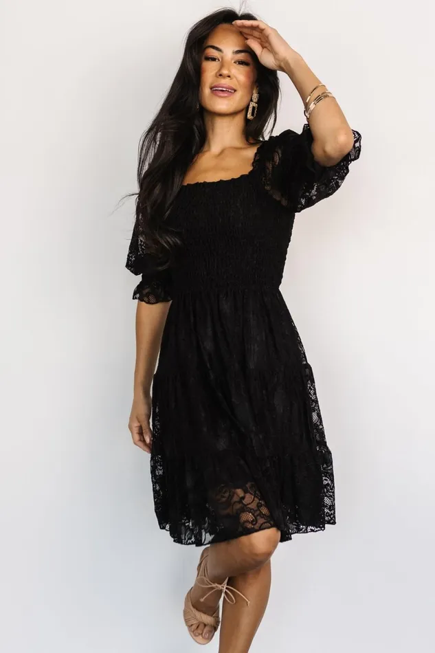 Women Short Dresses Baltic Born Tate Smocked Lace Short Dress Black