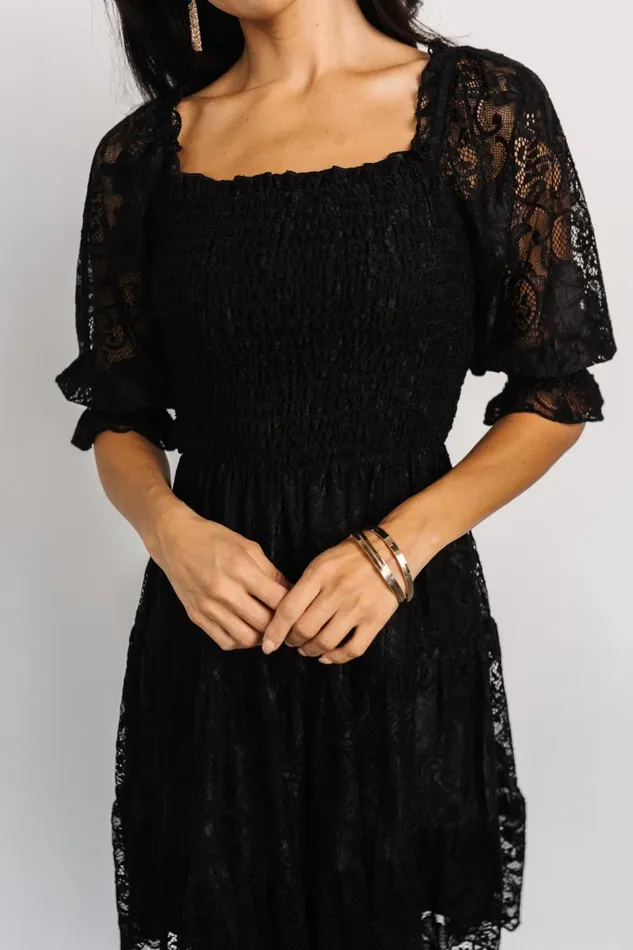 Women Short Dresses Baltic Born Tate Smocked Lace Short Dress Black