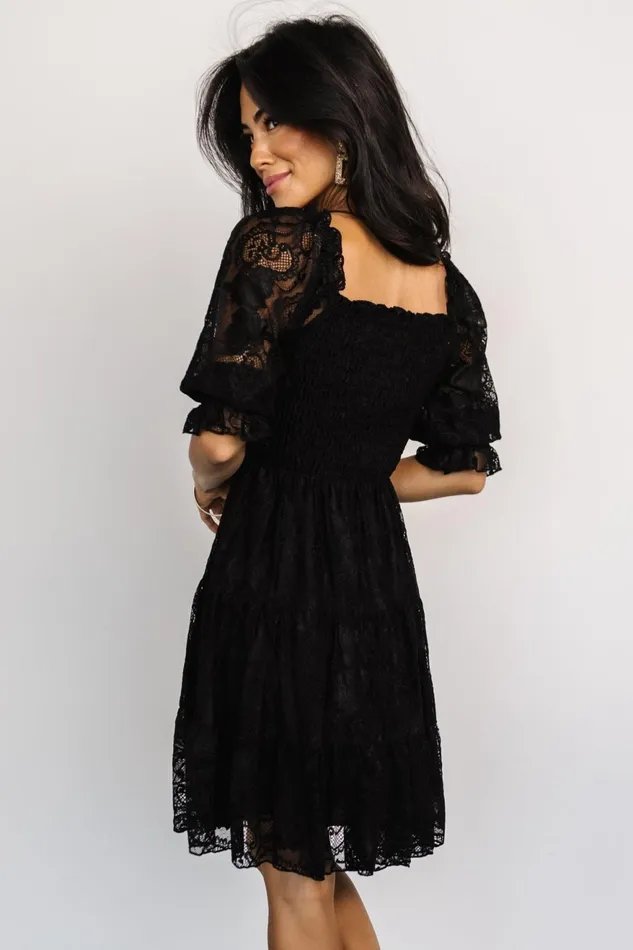 Women Short Dresses Baltic Born Tate Smocked Lace Short Dress Black