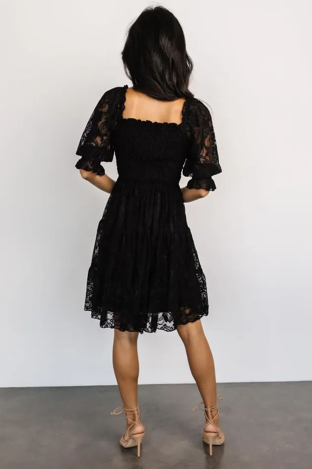 Women Short Dresses Baltic Born Tate Smocked Lace Short Dress Black