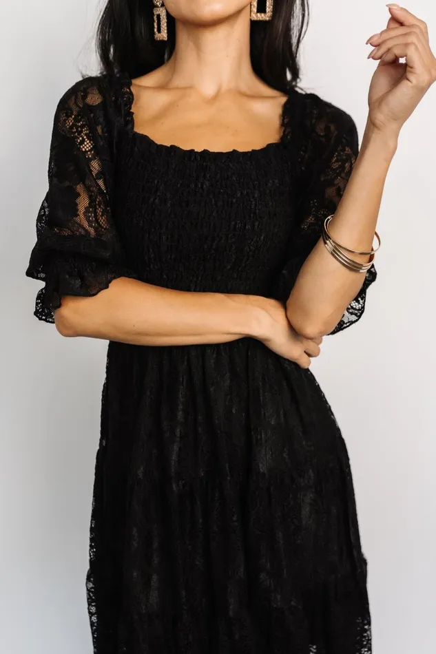 Women Short Dresses Baltic Born Tate Smocked Lace Short Dress Black