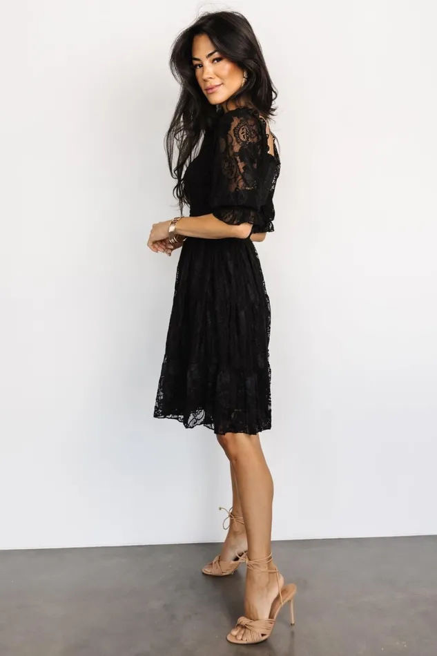 Women Short Dresses Baltic Born Tate Smocked Lace Short Dress Black