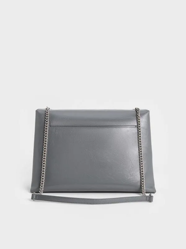 Women Sianna ChainHandle Shoulder Bag 8211 Grey CHARLES and KEITH Slouchy Bags