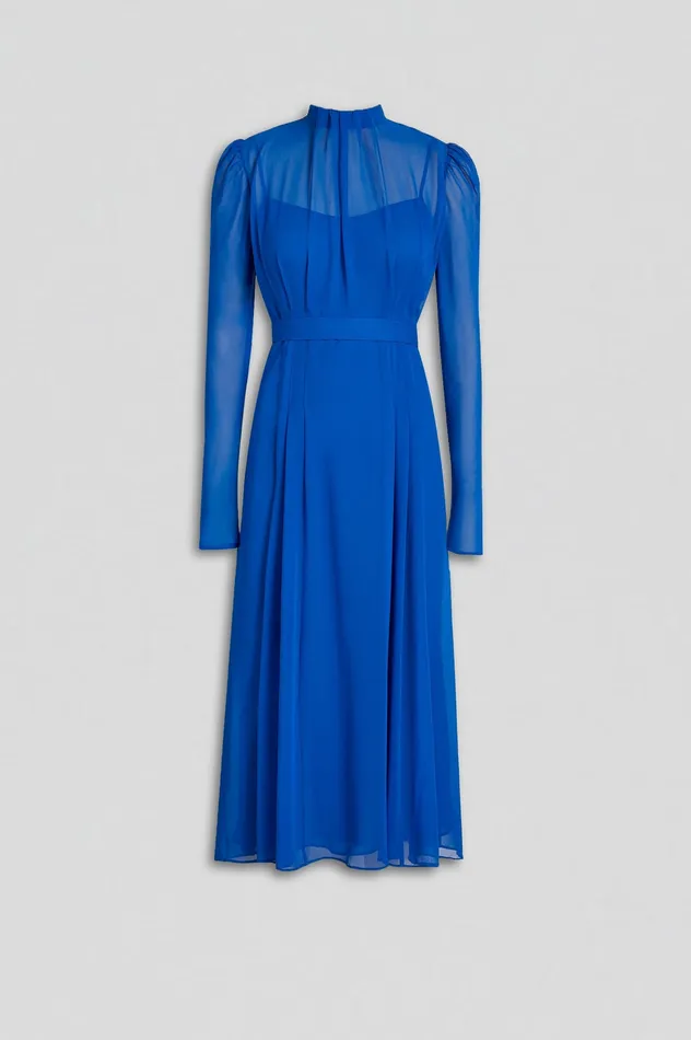 Women SILK GEORGETTE GATHER NECK DRESS COBALT Dresses Scanlan Theodore Women SILK GEORGETTE GATHER NECK DRESS COBALT Dresses Scanlan Theodore