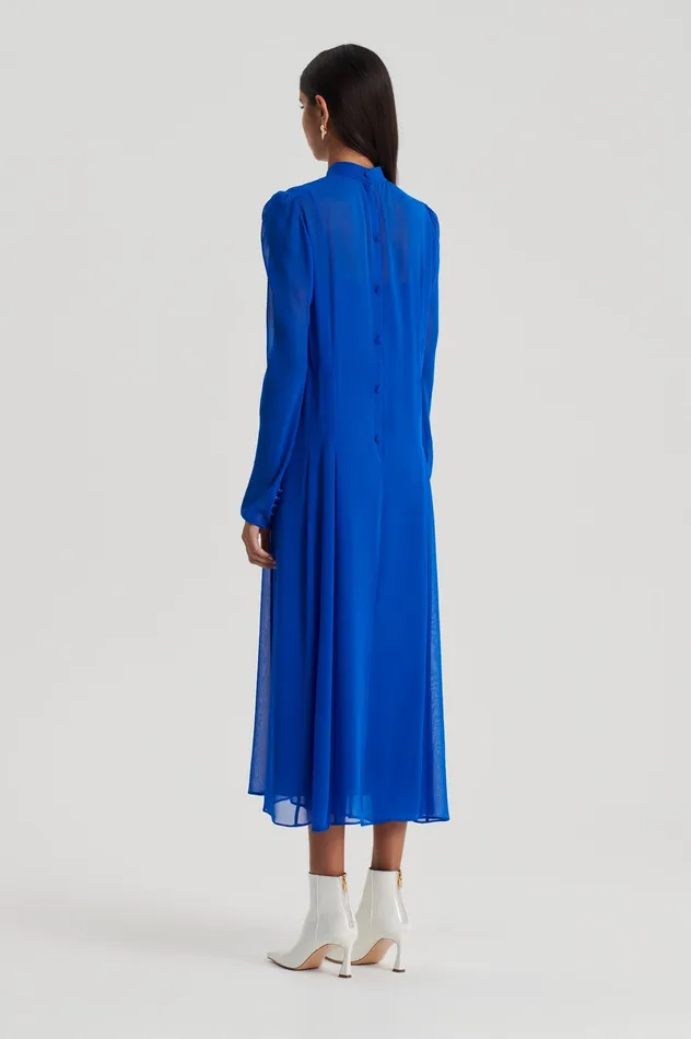 Women SILK GEORGETTE GATHER NECK DRESS COBALT Dresses Scanlan Theodore Women SILK GEORGETTE GATHER NECK DRESS COBALT Dresses Scanlan Theodore