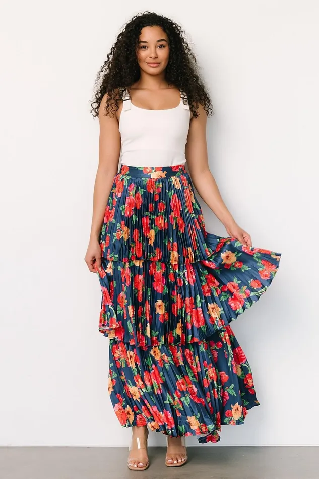 Women Skirts Baltic Born Alaina Tiered Maxi Skirt Navy Floral