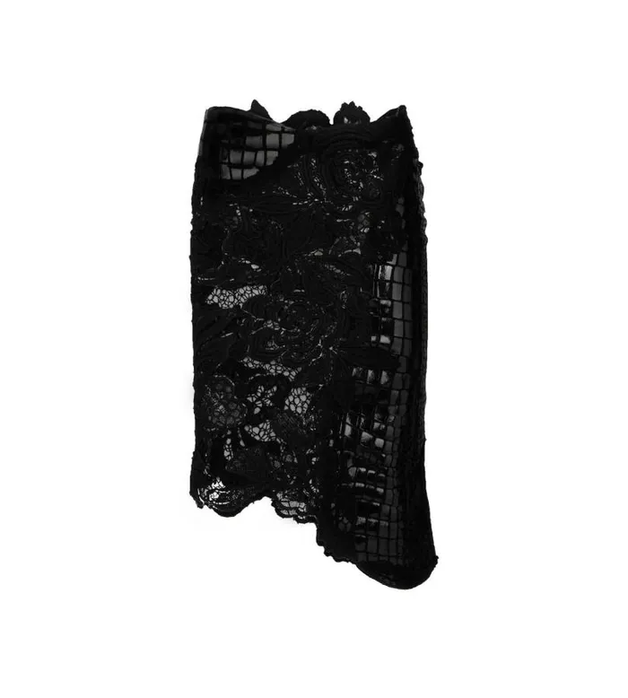 Women Skirts Tom Ford Lace And Printed Leather Asymmetric Skirt Black
