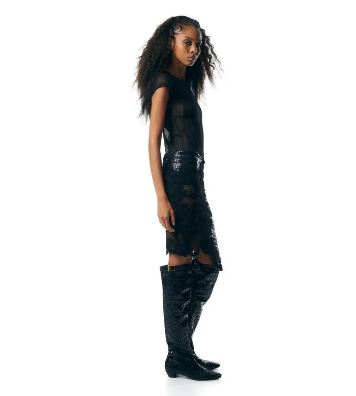 Women Skirts Tom Ford Lace And Printed Leather Asymmetric Skirt Black Women Skirts Tom Ford Lace And Printed Leather Asymmetric Skirt Black
