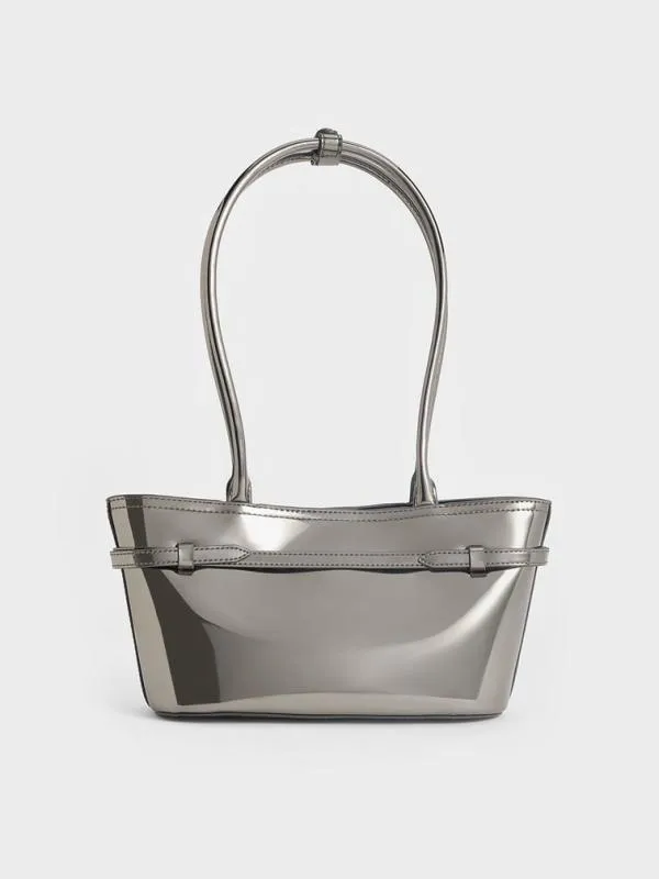 Women Sloane Metallic ElongatedHandle Shoulder Bag 8211 Pewter CHARLES and KEITH Shoulder Bags