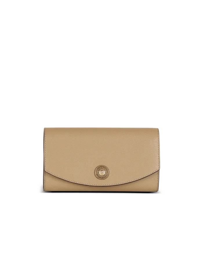 Women Small Leather Goods Balmain Emblegraveme Grained Calfskin Clutch Brown
