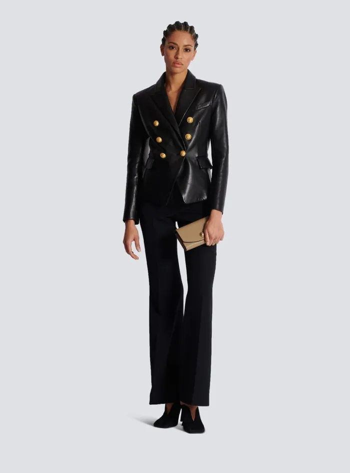 Women Small Leather Goods Balmain Emblegraveme Grained Calfskin Clutch Brown