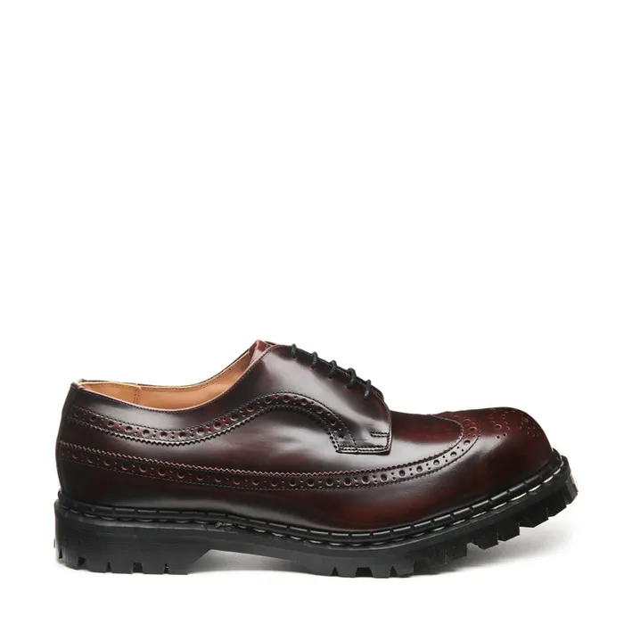 Women Solovair Brogue Shoes Burgundy RubOff Steel Toe American Brogue