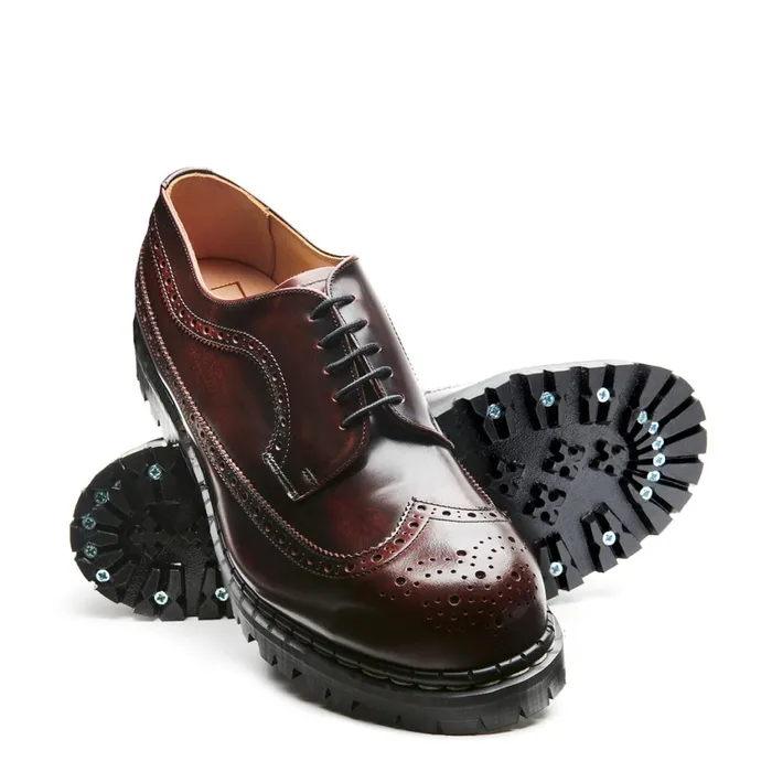 Women Solovair Brogue Shoes Burgundy RubOff Steel Toe American Brogue