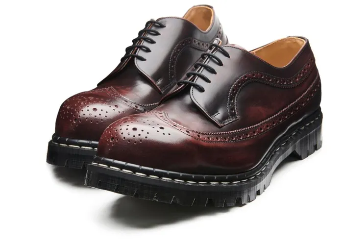 Women Solovair Brogue Shoes Burgundy RubOff Steel Toe American Brogue