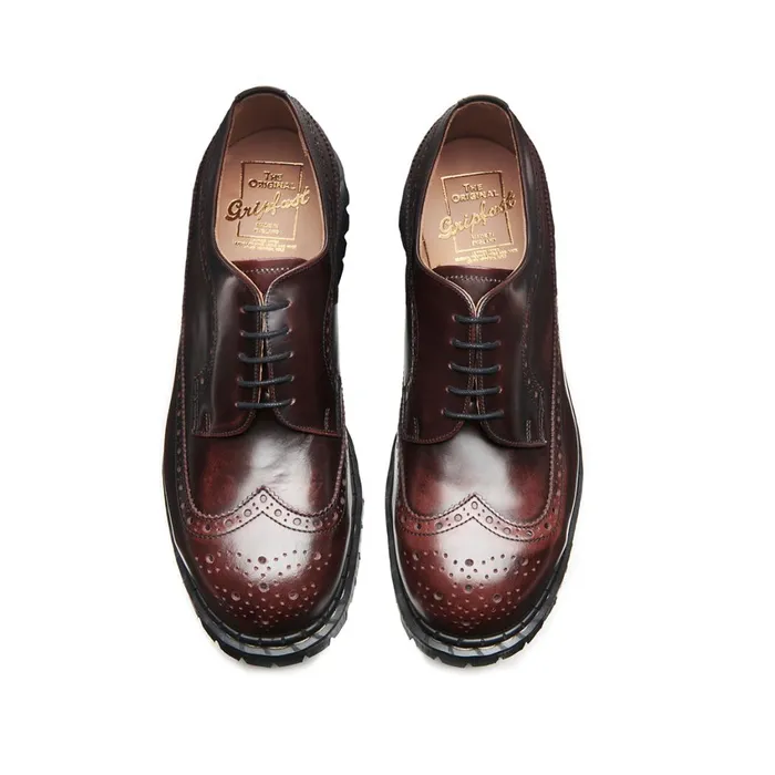 Women Solovair Brogue Shoes Burgundy RubOff Steel Toe American Brogue