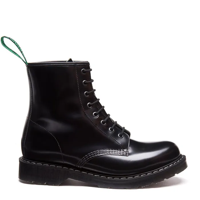 Women Solovair Derby Boots Black HiShine 8 Eye Derby Boot