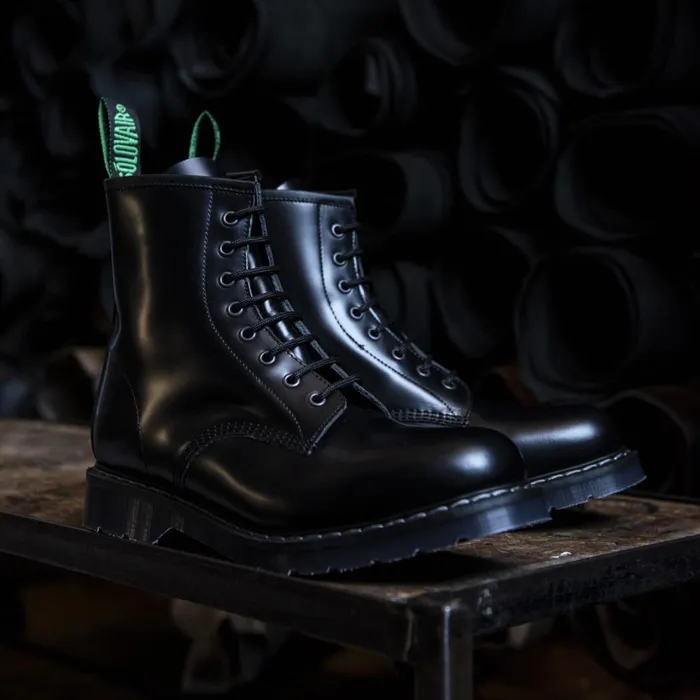 Women Solovair Derby Boots Black HiShine 8 Eye Derby Boot