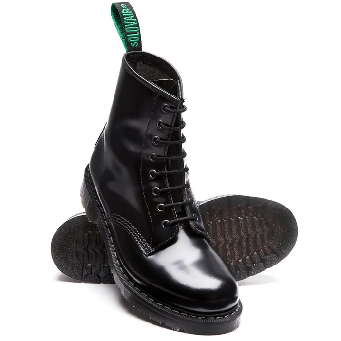 Women Solovair Derby Boots Black HiShine 8 Eye Derby Boot