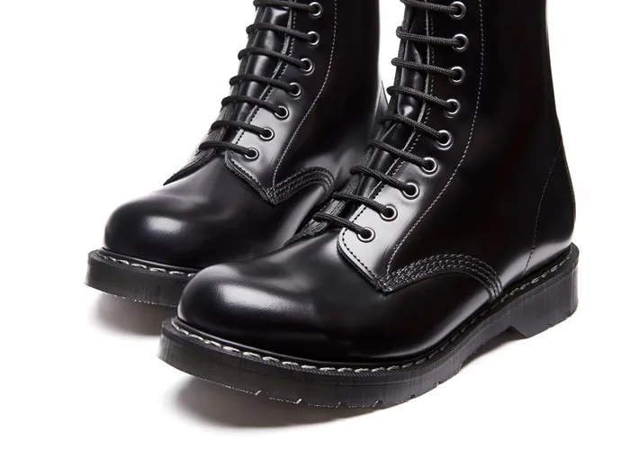Women Solovair Derby Boots Black HiShine 8 Eye Derby Boot
