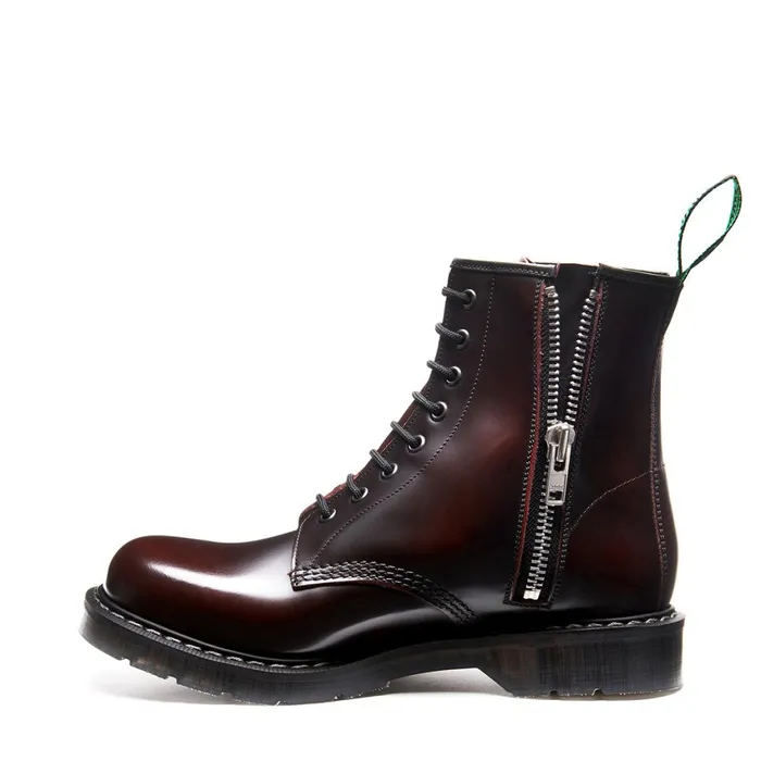 Women Solovair Derby Boots Burgundy RubOff 8 Eye Zip Derby Boot