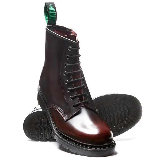 Women Solovair Derby Boots Burgundy RubOff 8 Eye Zip Derby Boot