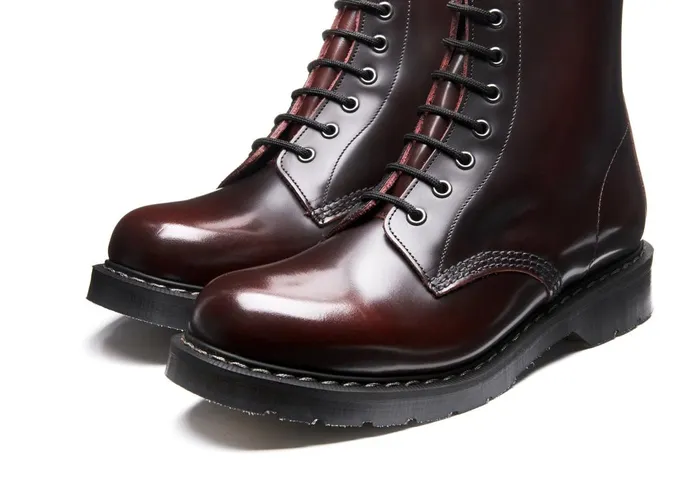Women Solovair Derby Boots Burgundy RubOff 8 Eye Zip Derby Boot