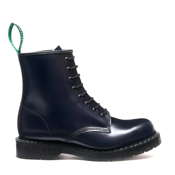 Women Solovair Derby Boots Navy HiShine 8 Eye Derby Boot