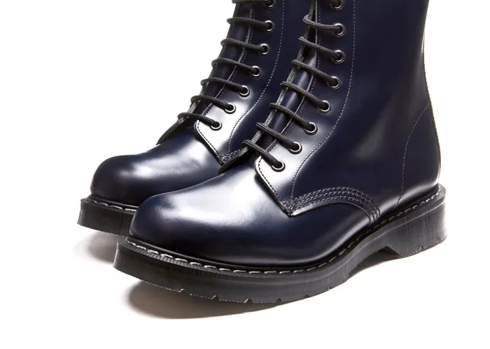 Women Solovair Derby Boots Navy HiShine 8 Eye Derby Boot