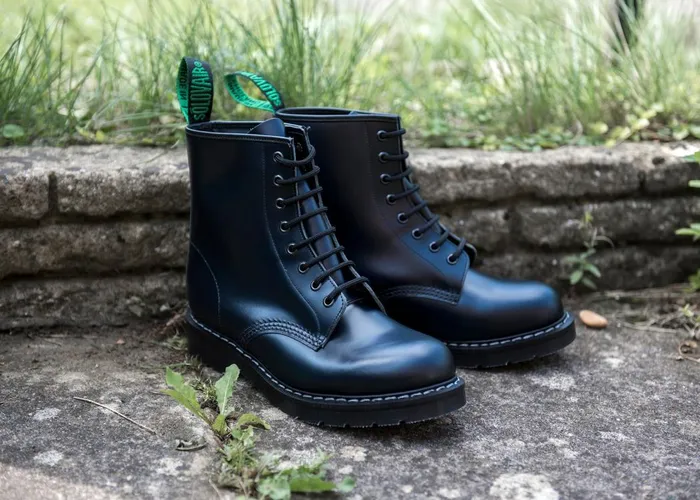 Women Solovair Derby Boots Navy HiShine 8 Eye Derby Boot