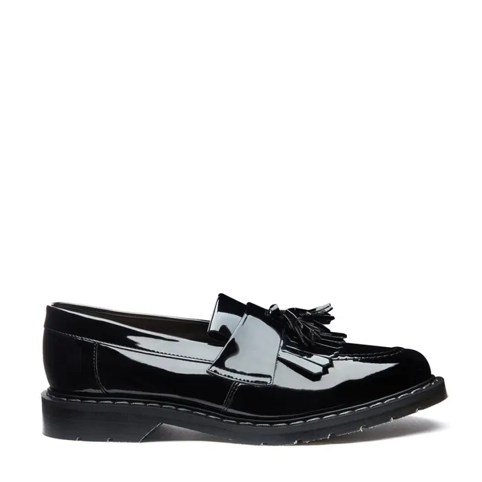Women Solovair Loafers Black Patent Tassel Loafer