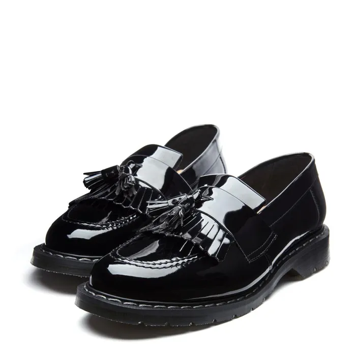 Women Solovair Loafers Black Patent Tassel Loafer