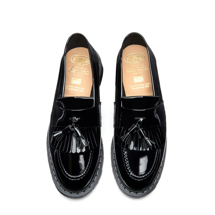 Women Solovair Loafers Black Patent Tassel Loafer