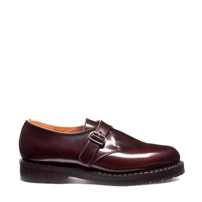 Women Solovair Monk Shoes Burgundy Single Buckle Monk Shoe