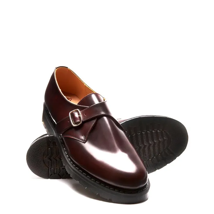 Women Solovair Monk Shoes Burgundy Single Buckle Monk Shoe