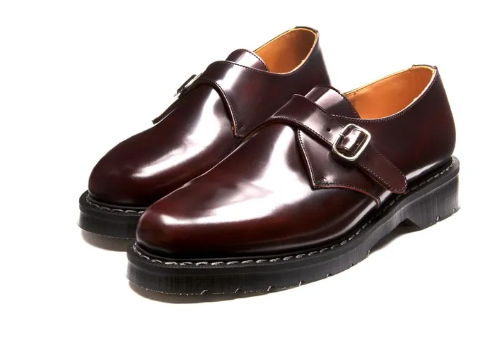 Women Solovair Monk Shoes Burgundy Single Buckle Monk Shoe