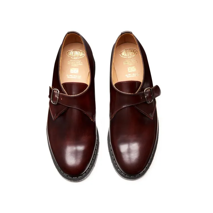 Women Solovair Monk Shoes Burgundy Single Buckle Monk Shoe