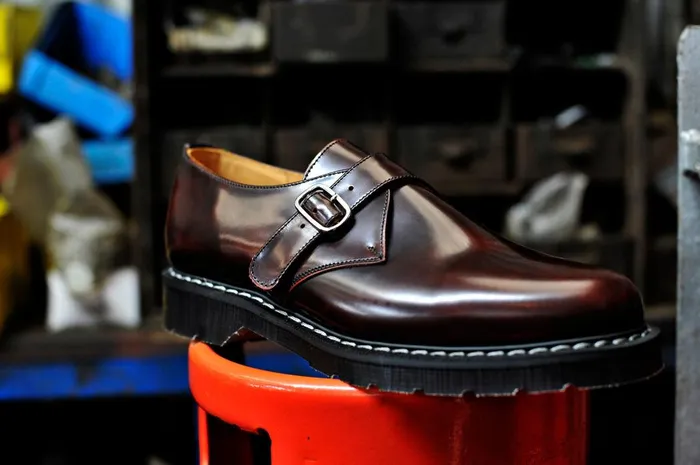 Women Solovair Monk Shoes Burgundy Single Buckle Monk Shoe